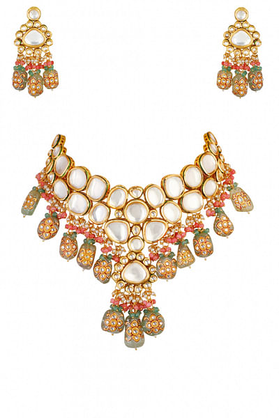 Multicoloured layered kundan necklace set