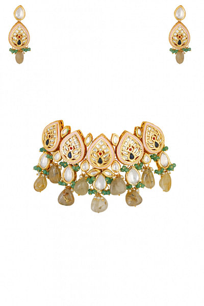 Green stone paisley necklace set