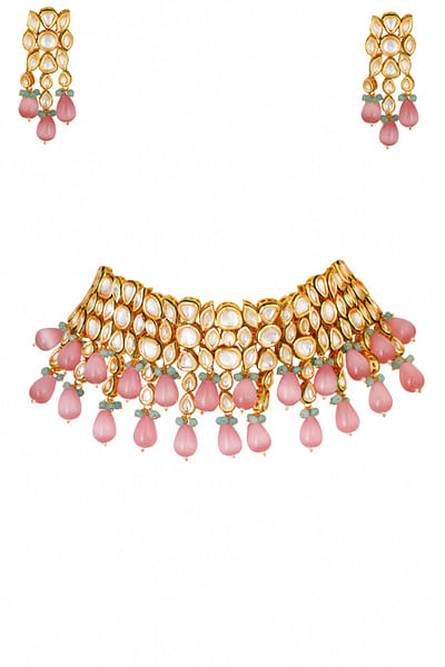 Kundan and pink jewel necklace set