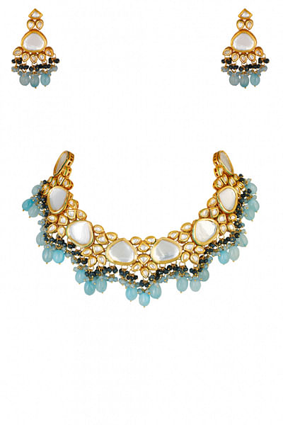 Kundan and blue jewel necklace set