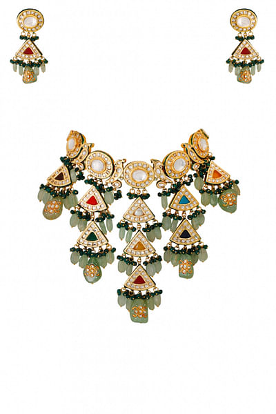 Multicoloured layered kundan choker necklace set