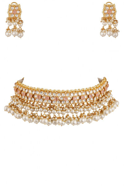 Peach kundan choker set