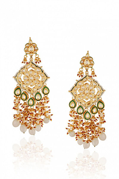 Gold plated kundan polki chandelier earrings