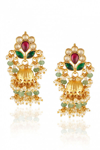 Pearl and kundan earrings