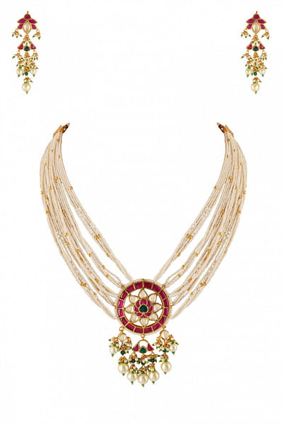 Kundan and pearl layered necklace set