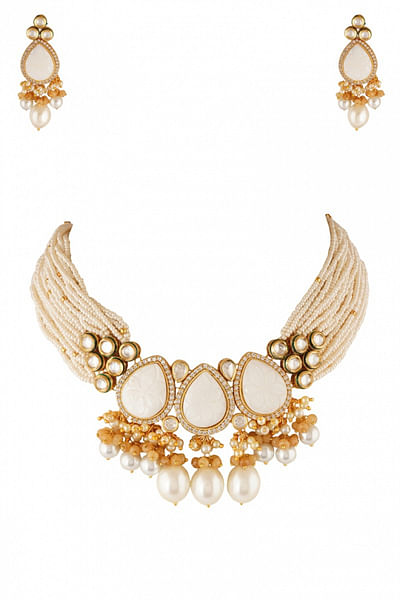 White pearl choker set