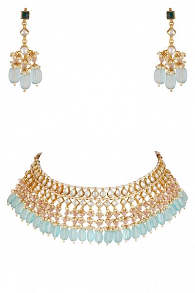 Gold plated kundan necklace set