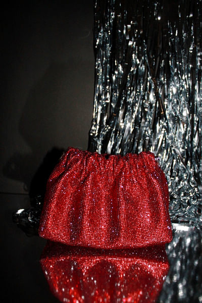 Red diamond crystal embellished potli bag