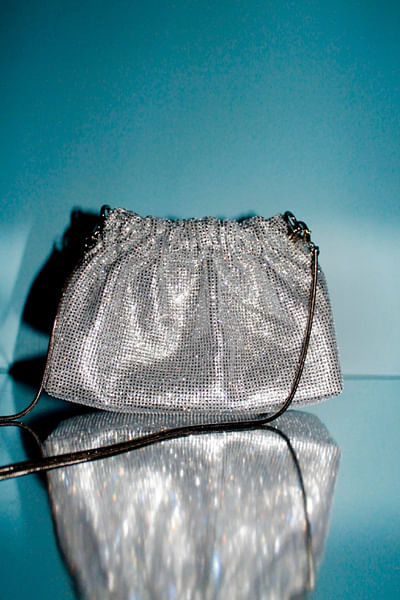 Silver diamond crystal embellished potli bag