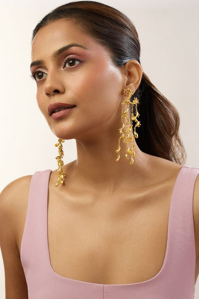 Gold drop statement duster earrings