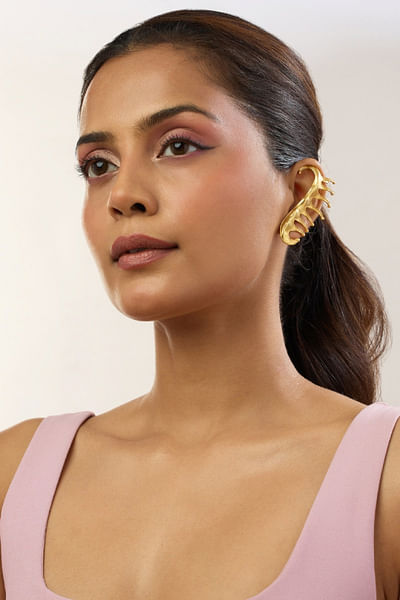 Gold statement ear climber earrings