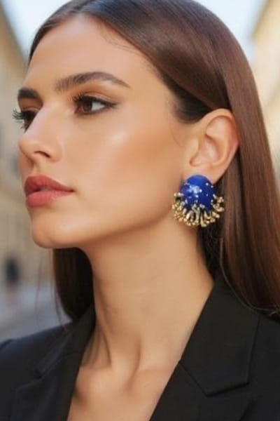 Blue gold plated stud earrings