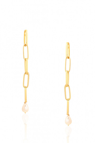 Gold plated long link chain earrings