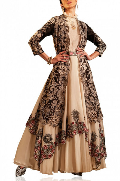 Black jacket and layered lehenga set