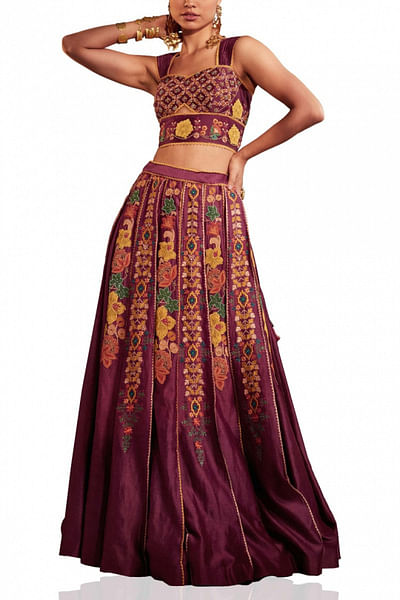 Plum embroidered lehenga set