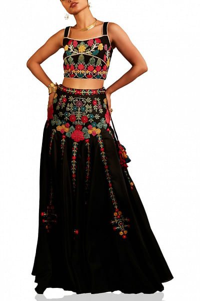 Black embroidered lehenga set