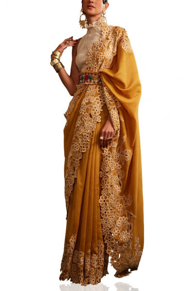 Chandrima Yellow embroidered sari CHMAPRSR28