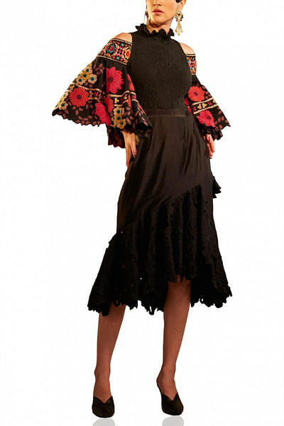 Black cutwork skirt and top
