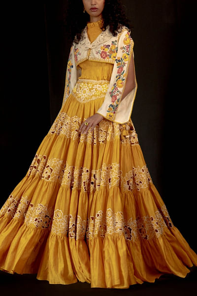 Yellow embroidered lehenga set