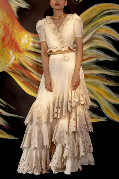 Ivory chanderi lehenga