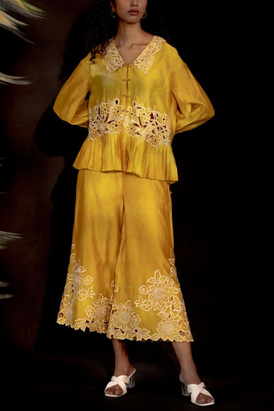 Yellow chanderi shirt