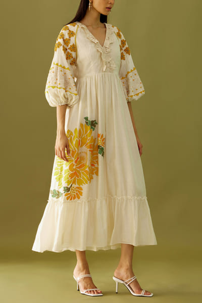 Ivory chanderi midi dress