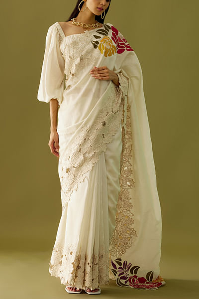 Ivory chanderi sari