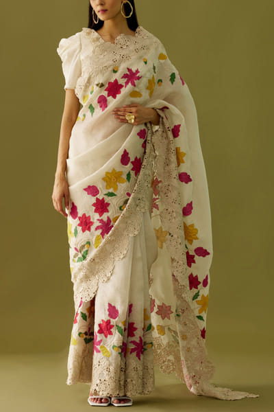 Ivory embroidered sari