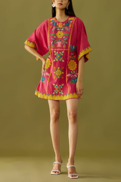 Fuschsia embroidered dress