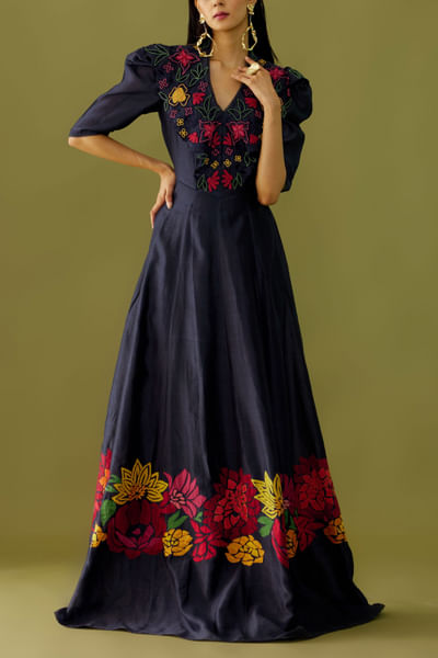 Indigo chanderi dress