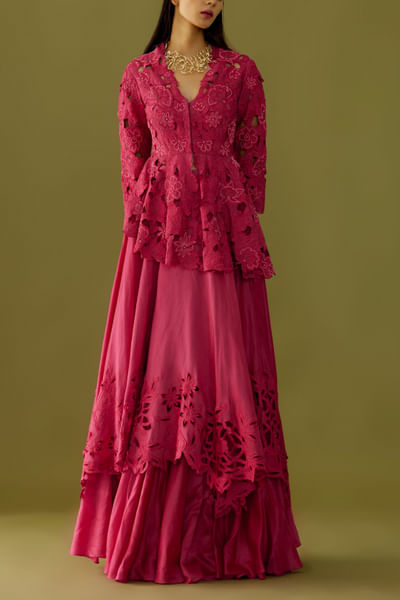 Fuchsia chanderi peplum jacket