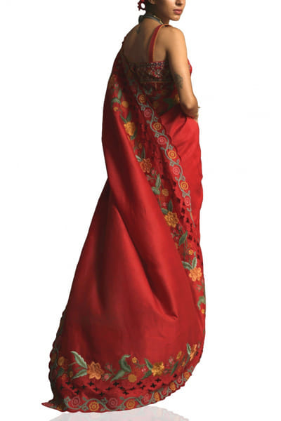 Chandrima Red embroidered chanderi sari CHMCSSJUN03