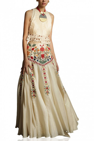 Ivory chanderi embroidered lehenga skirt