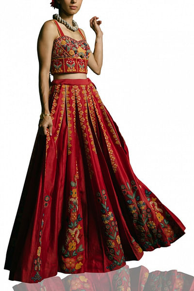 Red embroidered lehenga set