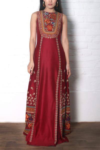 Chandrima Red chanderi maxi dress CHMDRP206