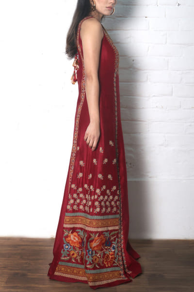 Chandrima Red chanderi maxi dress CHMDRP206
