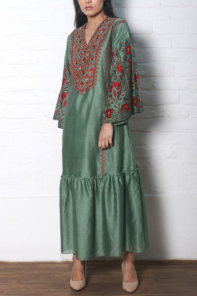 Sage green embroidered dress