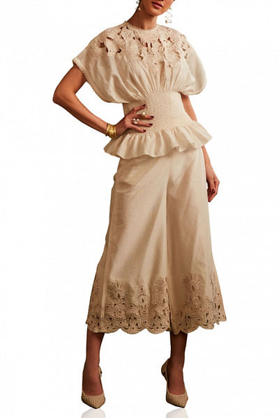 Ivory smocked top and culottes