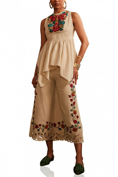 Ivory smocked top and pants