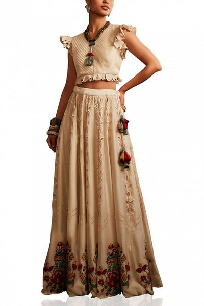 Ivory cutwork lehenga set