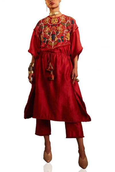 Chandrima Red embroidered chanderi kaftan CHMMAR3312