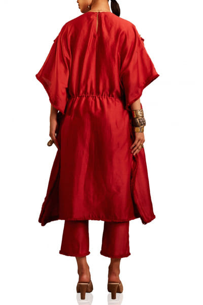 Chandrima Red embroidered chanderi kaftan CHMMAR3312