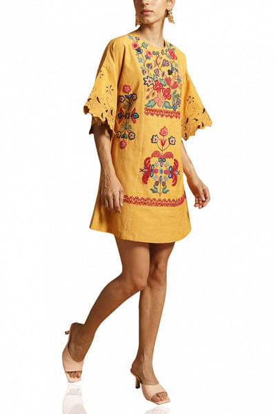 Yellow embroidered dress kurta