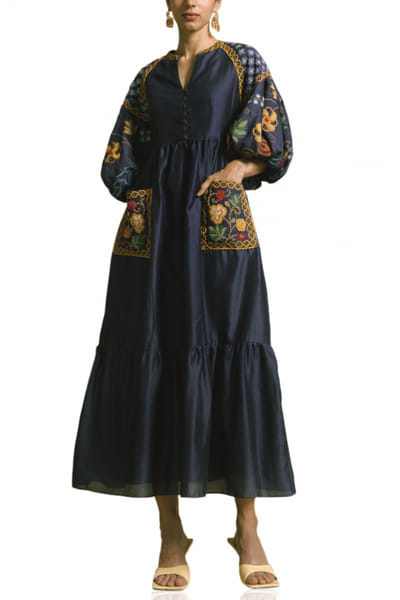 Blue chanderi midi dress