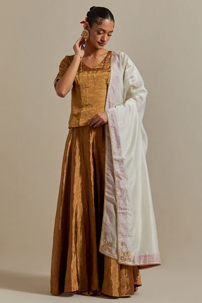 Gold and ivory zari embroidered lehenga set