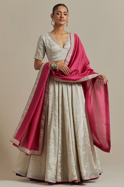 Silver and hot pink embroidered lehenga set