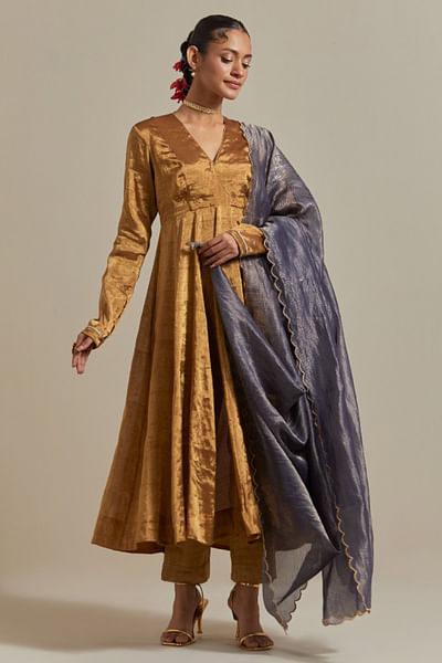 Silver and hot pink embroidered anarkali set