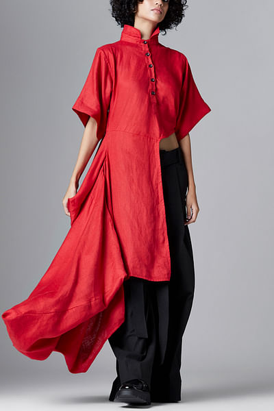 Dark red deconstructed linen shirt