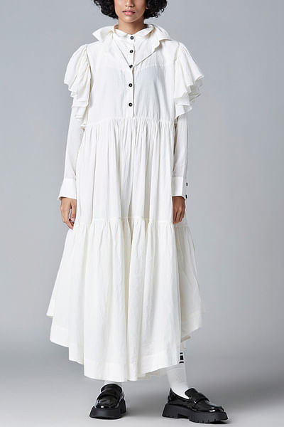 White cotton tiered frill dress
