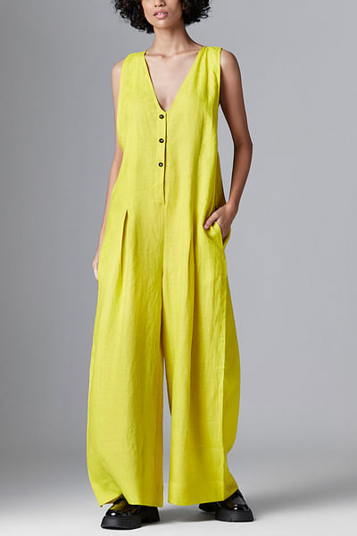 Yellow linen jumpsuit